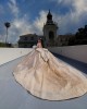 Sweetheart Neckline Sleeveless Crystals Sequins Champagne Quinceanera Dress With Bow