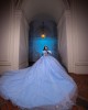 3D Floral Appliqués Puff Sleeve Beading Ball Gown Sweetheart Neckline Sheer Bodice Sky Blue Quinceanera Dresses