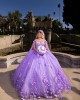 Cape Sleeve Sweetheart Neckline Ball Gown 3D Flowers Lavender Quinceanera Dresses