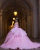 Off Shoulder Beading Ball Gown Sweetheart Neckline Pink Quinceanera Dresses