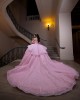 Off Shoulder Beading Ball Gown Sweetheart Neckline Pink Quinceanera Dresses