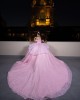 Off Shoulder Beading Ball Gown Sweetheart Neckline Pink Quinceanera Dresses