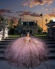 Off Shoulder Beading Ball Gown Sweetheart Neckline Sequin Pink Quinceanera Dress