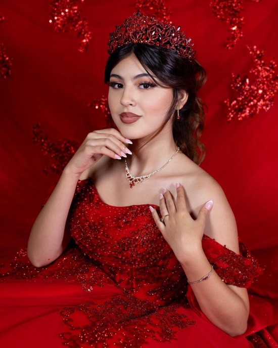 Off Shoulder Beading Ball Gown Sweetheart Neckline Sequin Red Quinceanera Dresses With Bow