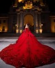 Off Shoulder Beading Ball Gown Sweetheart Neckline Sequin Red Quinceanera Dresses With Bow