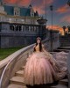 Off Shoulder Lace Appliques Ball Gown Sweetheart Neckline Beading Pink Quinceanera Dresses