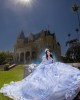 Off Shoulder Sweetheart Necklin Ball Gown 3D Floral Appliqués Light Blue Quinceanera Dresses