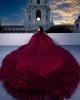 Off Shoulder Sweetheart Necklin Ball Gown Metallic Sequin Burgundy Quinceanera Dresses