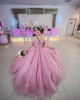 Off Shoulder Sweetheart Necklin Lace Appliques Pink Quinceanera Dress