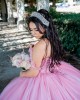 Off Shoulder Sweetheart Necklin Lace Appliques Pink Quinceanera Dress