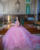 Off Shoulder Sweetheart Necklin Lace Appliques Pink Quinceanera Dress