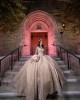 Sleeveless Beading Ball Gown Sweetheart Neckline Lace Appliques Champagne Quinceanera Dresses