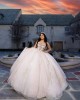 Sleeveless Lace Appliques Ball Gown Sweetheart Neckline Crystals Ivory Quinceanera Dresses With Bow