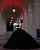 Sleeveless Metallic Sequin Ball Gown Black Quinceanera Dresses