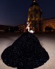 Sleeveless Metallic Sequin Ball Gown Black Quinceanera Dresses