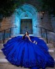 Sleeveless Metallic Sequin Ball Gown Royal Blue Quinceanera Dresses