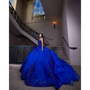 Sleeveless Metallic Sequin Ball Gown Royal Blue Quinceanera Dresses