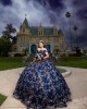 Sweetheart Neckline 3D Floral Appliqués Off Shoulder Navy Blue Quinceanera Dress