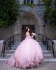 Sweetheart Neckline Beading Ball Gown Lace Appliques Sleeveless Corset Pink Quinceanera Dress