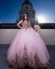 Sweetheart Neckline Beading Ball Gown Lace Appliques Sleeveless Corset Pink Quinceanera Dress