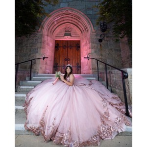 Sweetheart Neckline Beading Ball Gown Lace Appliques Sleeveless Corset Pink Quinceanera Dress