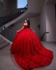 Sweetheart Neckline Lace Appliques Off Shoulder Corset Red Quinceanera Dress