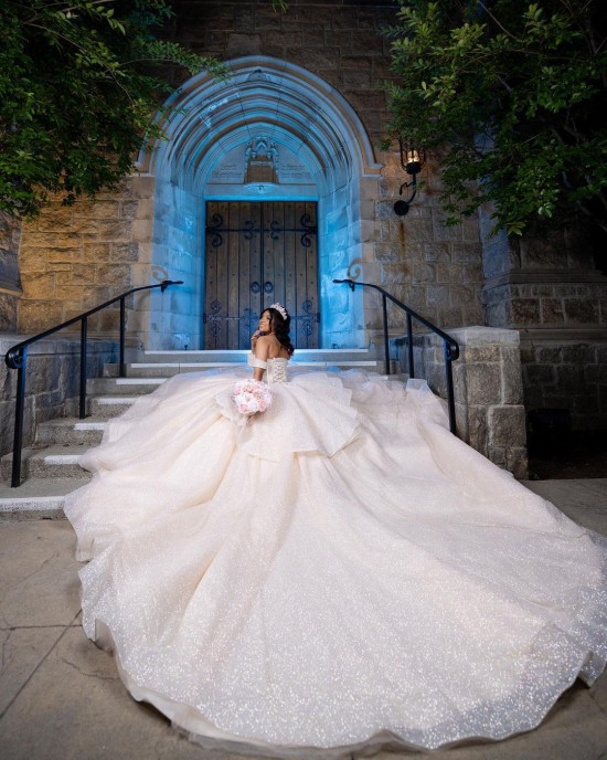 Sweetheart Neckline Off Shoulder Corset Nude Quinceanera Dress