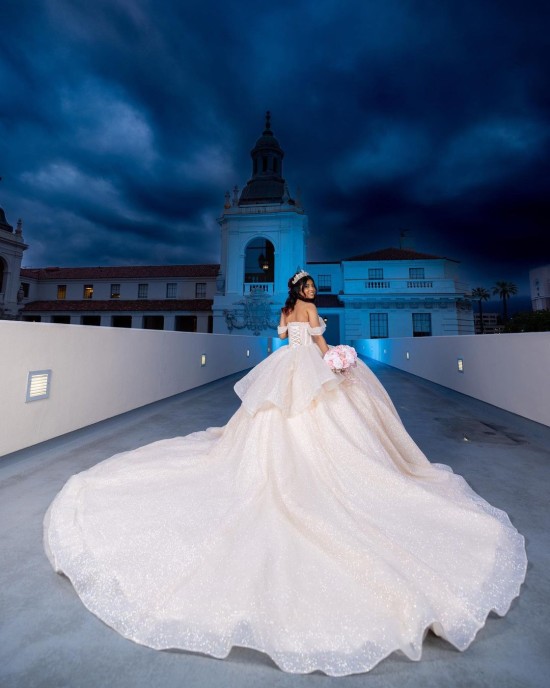 Sweetheart Neckline Off Shoulder Corset Nude Quinceanera Dress