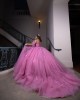 Sweetheart Neckline Off Shoulder Ball Gown Lace Appliques Pink Quinceanera Dresses