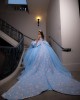 Sweetheart Neckline Off Shoulder Ball Gown Lace Appliques Sky Blue Quinceanera Dresses