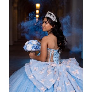 Sweetheart Neckline Off Shoulder Ball Gown Lace Appliques Sky Blue Quinceanera Dresses