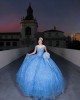 Sweetheart Neckline Off Shoulder Beading Ball Gown Sequin Blue Quinceanera Dress