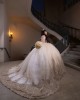 Sweetheart Neckline Off Shoulder Crystals Ball Gown Lace Appliques Champagne Quinceanera Dresses