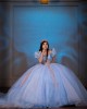 Lace Appliques Puff Sleeve Ball Gown Sweetheart Neckline Sheer Bodice Sky Blue Quinceanera Dresses