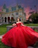 Metallic Sequin Off Shoulder Ball Gown Sweetheart Neckline Red Quinceanera Dresses