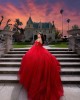 Metallic Sequin Off Shoulder Ball Gown Sweetheart Neckline Red Quinceanera Dresses