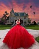 Metallic Sequin Off Shoulder Ball Gown Sweetheart Neckline Red Quinceanera Dresses