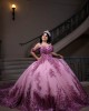 Metallic Sequin Off Shoulder Ball Gown Sweetheart Neckline Lilac Quinceanera Dresses