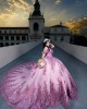 Metallic Sequin Off Shoulder Ball Gown Sweetheart Neckline Lilac Quinceanera Dresses