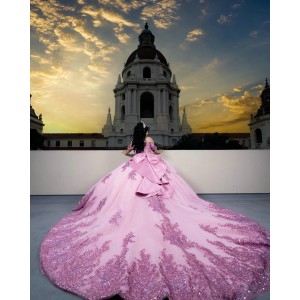 Metallic Sequin Off Shoulder Ball Gown Sweetheart Neckline Lilac Quinceanera Dresses