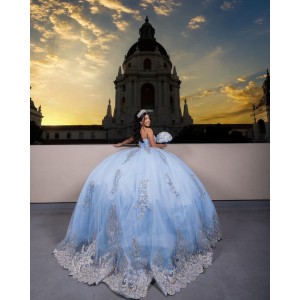 Metallic Sequin Strapless Ball Gown Sweetheart Neckline Sky Blue Quinceanera Dresses