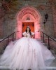 Off Shoulder Ball Gown Lace Appliques Sweetheart Neckline Light Pink Quinceanera Dresses