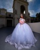 Off Shoulder Ball Gown Sweetheart Neckline Lace Appliques Violet Quinceanera Dresses