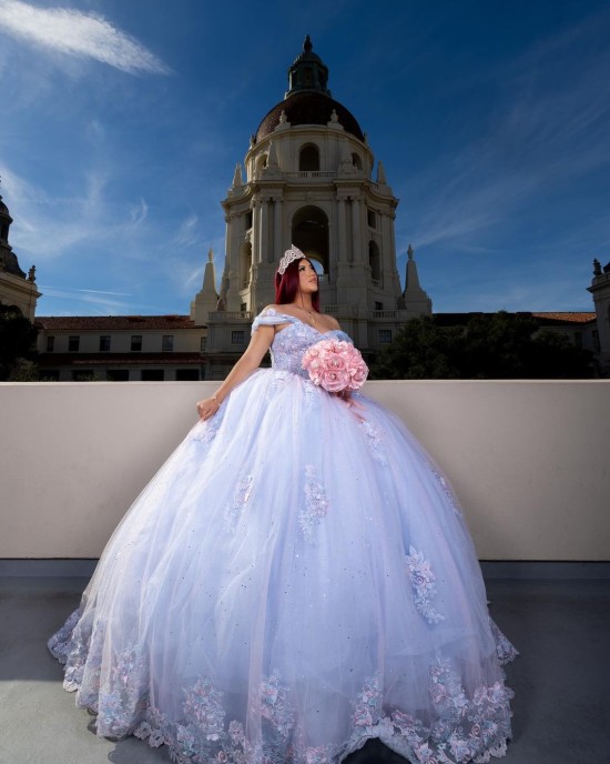 Off Shoulder Ball Gown Sweetheart Neckline Lace Appliques Violet Quinceanera Dresses