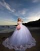 Off Shoulder Ball Gown Sweetheart Neckline Lace Appliques Violet Quinceanera Dresses