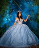 Off Shoulder Butterfly Ball Gown Sweetheart Neckline Blue Quinceanera Dresses