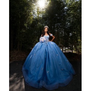 Off Shoulder Butterfly Ball Gown Sweetheart Neckline Blue Quinceanera Dresses