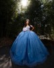 Off Shoulder Butterfly Ball Gown Sweetheart Neckline Blue Quinceanera Dresses