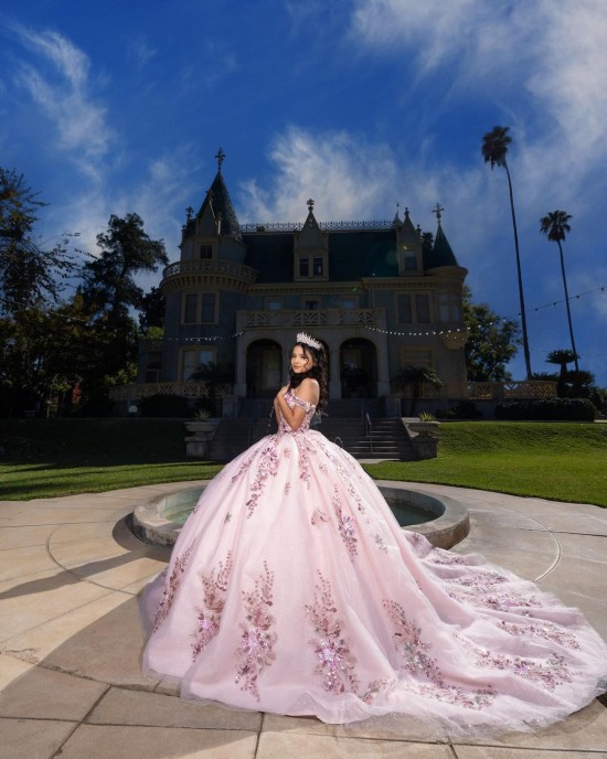 Sequin Off Shoulder Ball Gown Sweetheart Neckline Pink Quinceanera Dresses