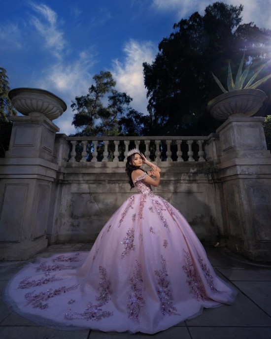 Sequin Off Shoulder Ball Gown Sweetheart Neckline Pink Quinceanera Dresses